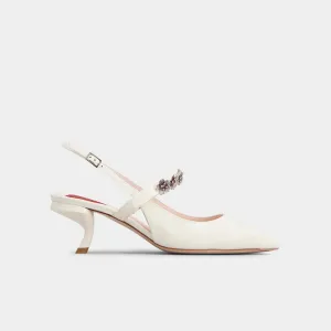 Virgule Flower Slingback Pumps in Patent Leather