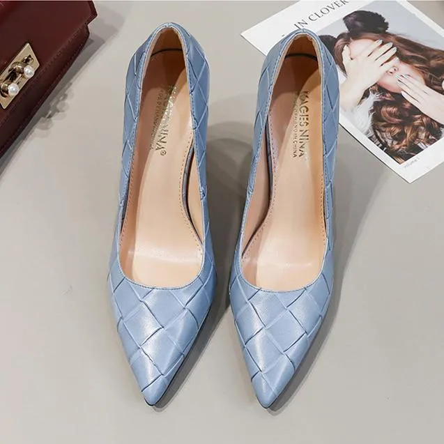 Women grid elegant pointed toe solid stiletto high heels