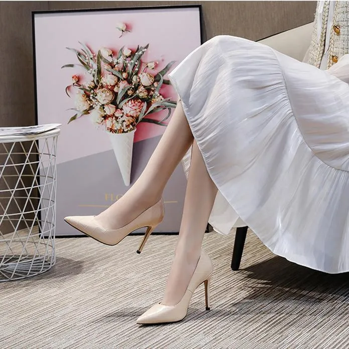 Women grid elegant pointed toe solid stiletto high heels