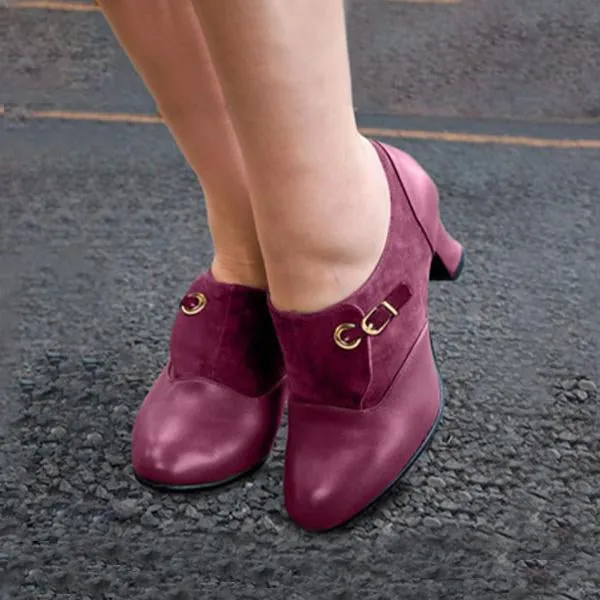 Women's Retro Buckle Stitching Chunky Heels 63858869S